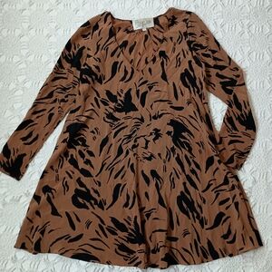 Rory Beca Shift Dress 100% Silk Brown Black Zebra Short V Neck Medium Women M